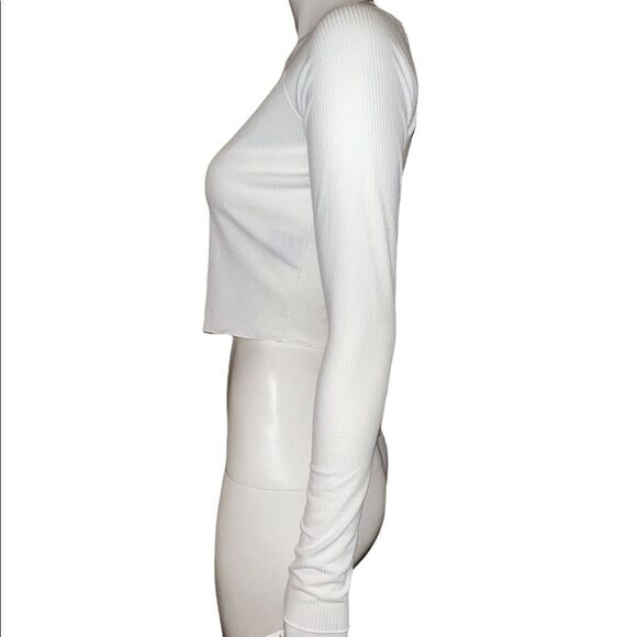 Jenni by Jennifer Moore White Ribbed Pajama Crop Top Shirt Small NWT - Picture 3 of 9